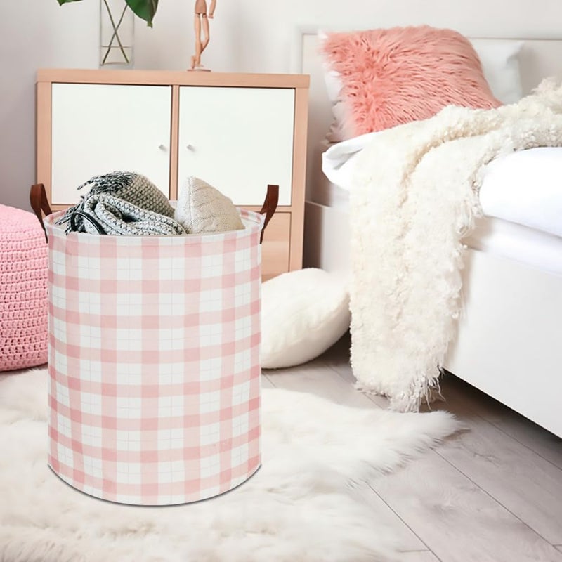 CLOCOR Kids Laundry Basket,Waterproof Baby Boys Nursery Hamper,Collapsible Fabric Storage Container,Toys Bin,Room Decor,Gift Basketï¼ˆPink Grid - Image 2