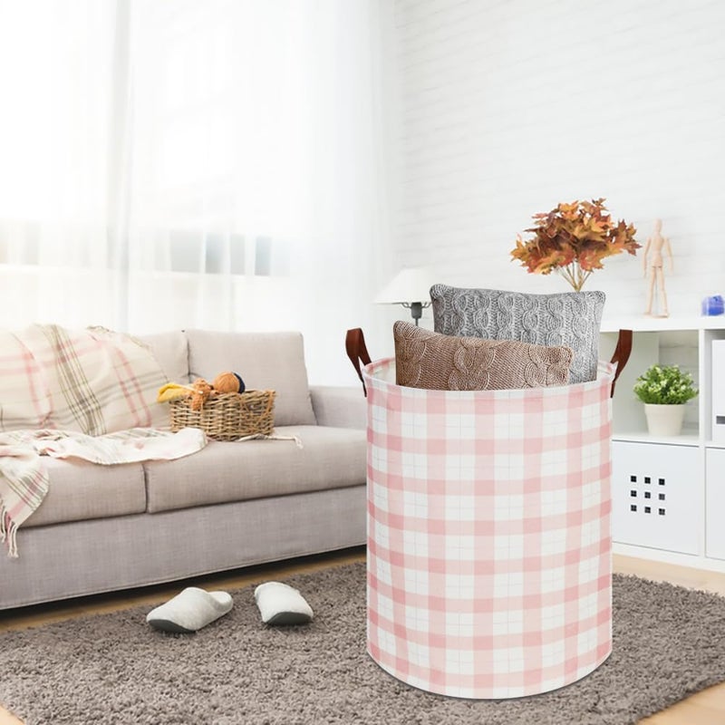 CLOCOR Kids Laundry Basket,Waterproof Baby Boys Nursery Hamper,Collapsible Fabric Storage Container,Toys Bin,Room Decor,Gift Basketï¼ˆPink Grid - Image 3