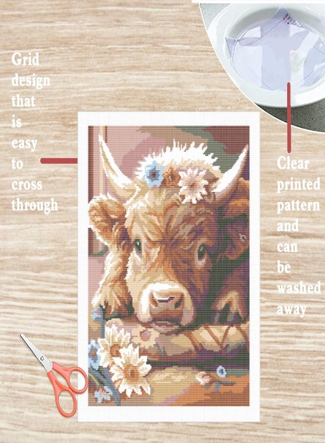 FREEBLOSS Cross Stitch Kit Highland Cattle Stamped Cross Stitch Kit Cross Stitch Wall Hanging for Adults with Instructions Pure Cotton Cloth Cross Stitch for Beginnrs 15.7 * 19.7'' No Frame - Image 3