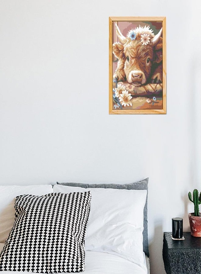 FREEBLOSS Cross Stitch Kit Highland Cattle Stamped Cross Stitch Kit Cross Stitch Wall Hanging for Adults with Instructions Pure Cotton Cloth Cross Stitch for Beginnrs 15.7 * 19.7'' No Frame - Image 5