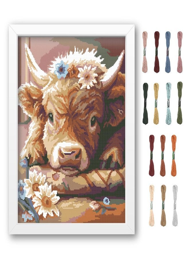 FREEBLOSS Cross Stitch Kit Highland Cattle Stamped Cross Stitch Kit Cross Stitch Wall Hanging for Adults with Instructions Pure Cotton Cloth Cross Stitch for Beginnrs 15.7 * 19.7'' No Frame - Image 1