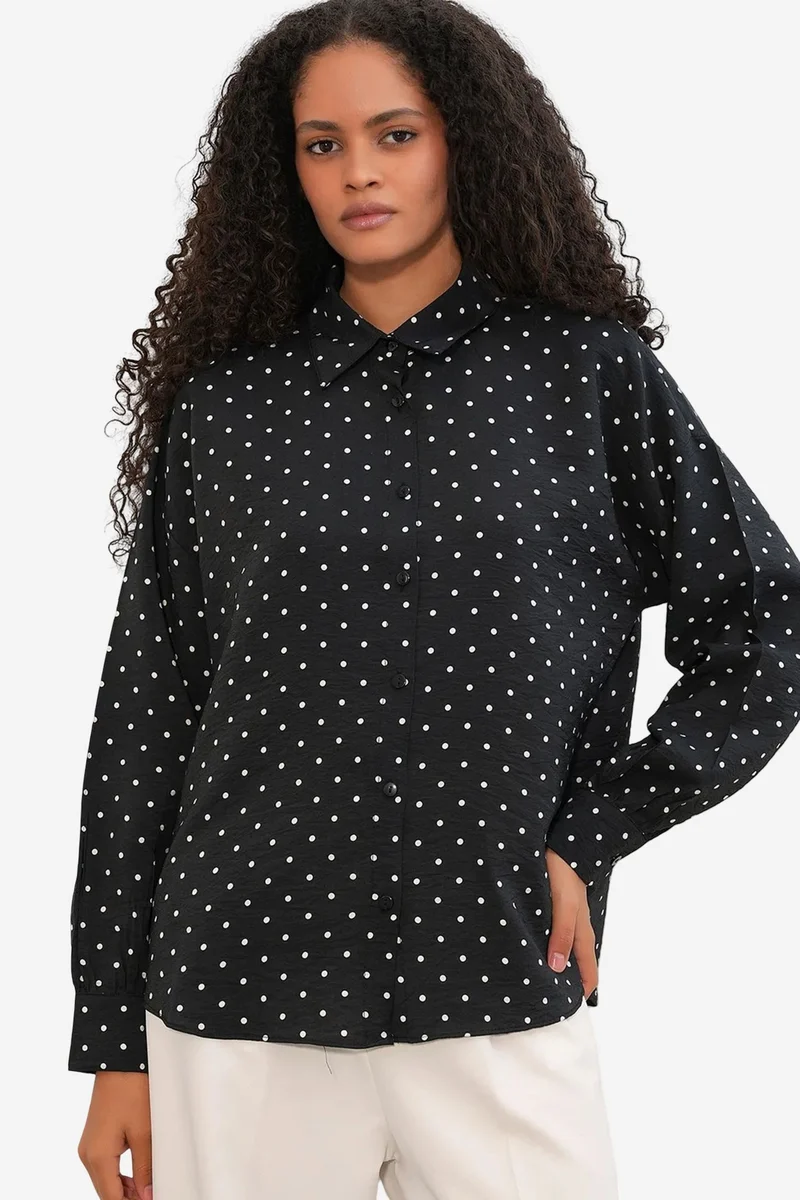 Big Dart Black BDART Oversized Polka Dot Crepe Shirt for Women | Best Price UAE