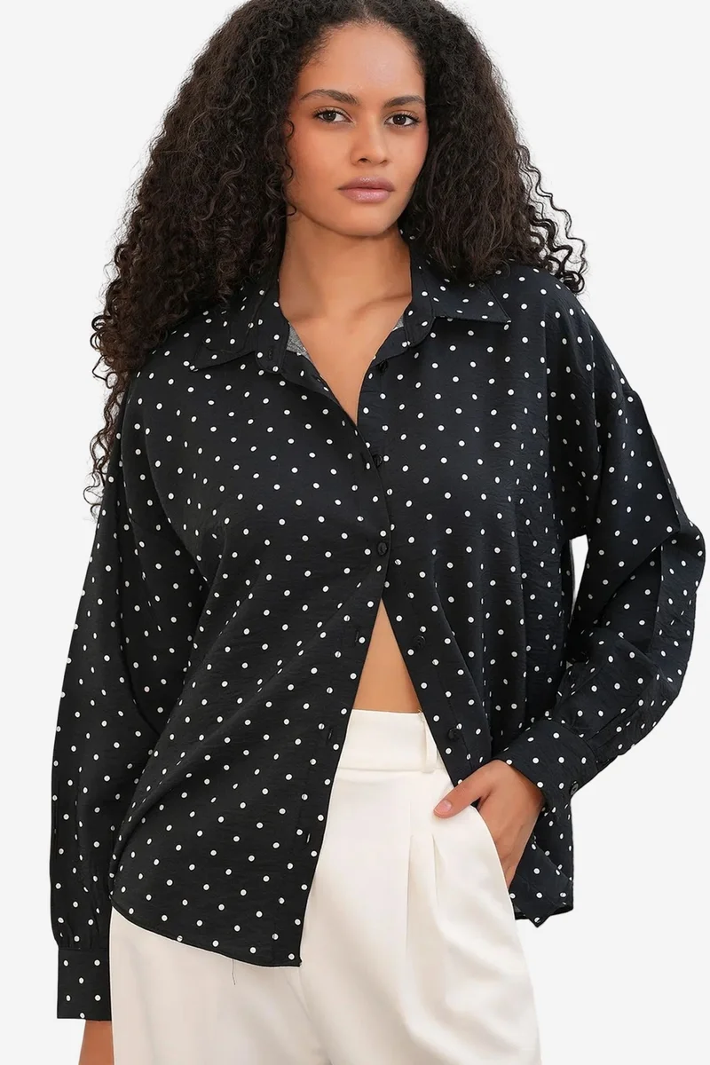 Big Dart Black BDART Oversized Polka Dot Crepe Shirt for Women | Best Price UAE