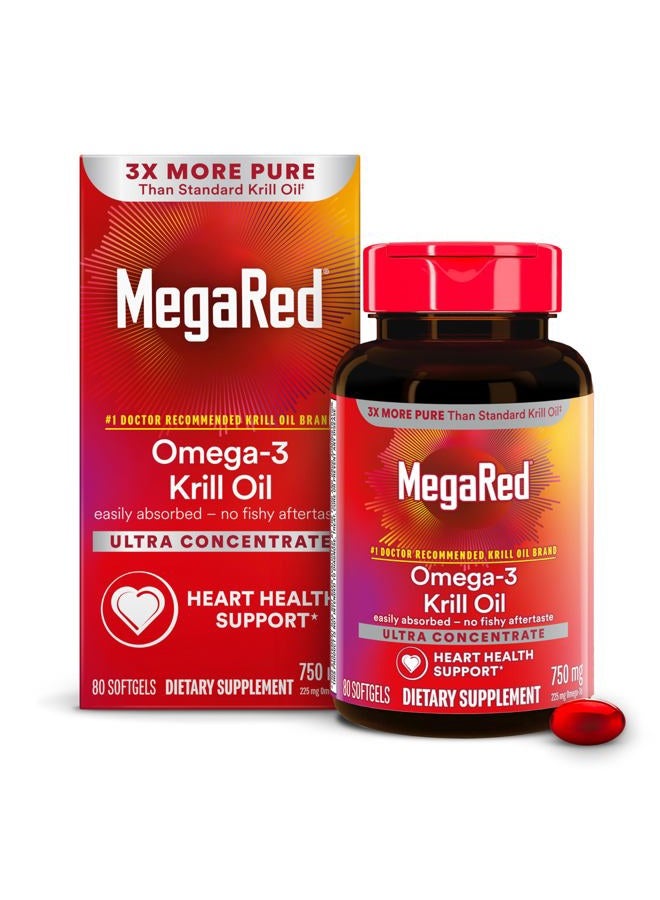 Megared 750mg Omega-3 Krill Oil Supplement, Ultra Strength Softgels (80 Count in a Box), Has No Fishy Aftertaste and Has EPA & DHA Plus Antioxidant Astaxanthin - Image 1