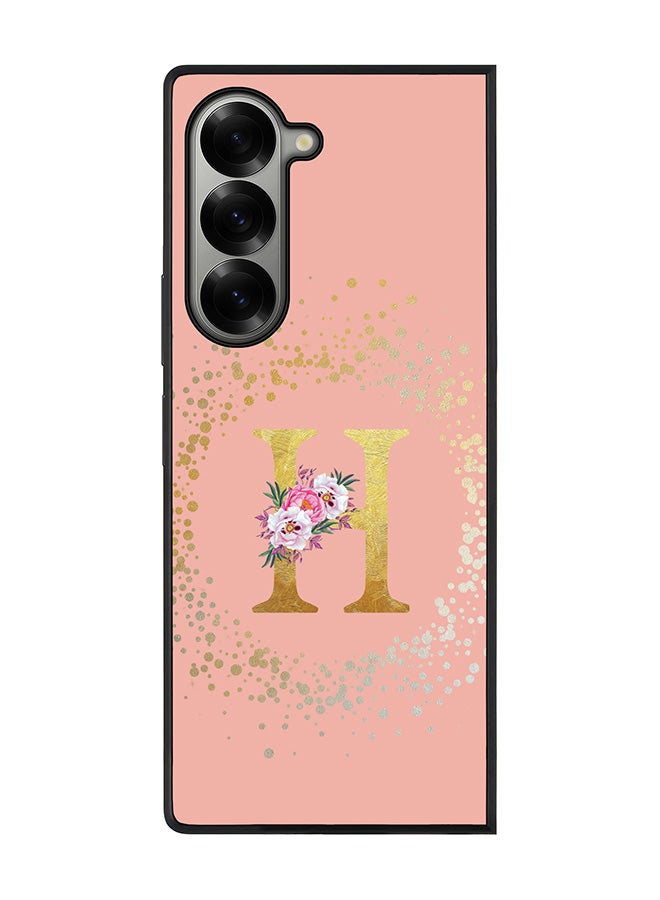 Stylizedd Rugged Black edge case for Samsung Galaxy Z Fold6, Slim fit Case Cover - Custom Monogram Initial Letter Floral Pattern Alphabet - H (Rose Pink ) - Image 1
