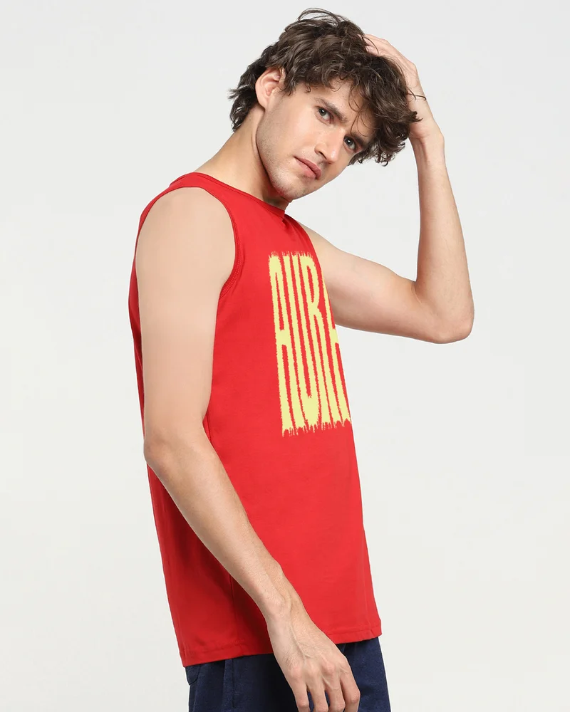 bewakoof Men's Bold Red Aura Typography Vest
