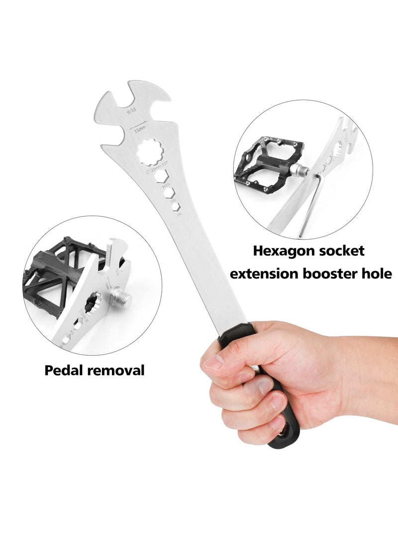 SYOSI Bike Pedal Wrench, Bicycle Pedal Removal Tool with Extra Long Handle for Efficient Repair of Road and Mountain Bikes, Multi-use 15mm,9/16 Pedal Removal Tool and 10mm/8mm/6mm Hexagon Hole  - Image 4