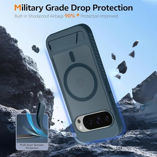KARWAN®Ultra Hybrid Matte Back Cover Case Compatible with Stand Magnetic for Google Pixel 9 Pro | Mag-Safe Wireless Charging | Camera Bump Protection -(Blue) - Image 4