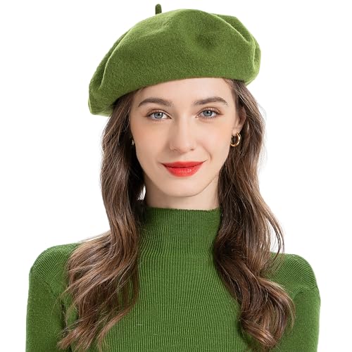 ZLYC Wool Beret Hat Classic Solid Color French Beret for Women (Army Green) - Image 1