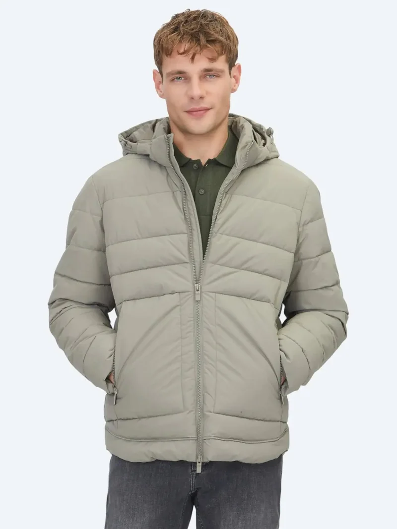 كيب معطف كاجوال منسوج بغطاء رأس، لون كاكي، بقصة عادية