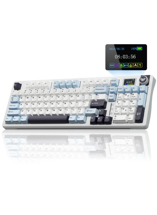 أولا لوحة مفاتيح ميكانيكية لاسلكية AULA S98 Pro، شاشة ومقبض ذكيان، لوحة مفاتيح كريمية ثلاثية الأوضاع BT5.0/USB-C/2.4GHz، مفاتيح خطية مُشحمة مسبقًا، لوحات مفاتيح ألعاب كمبيوتر بإضاءة خلفية RGB قابلة للتبديل السريع - Image 1