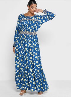 KASHKHA Striped Floral Printed Jalabiya  - Image 1