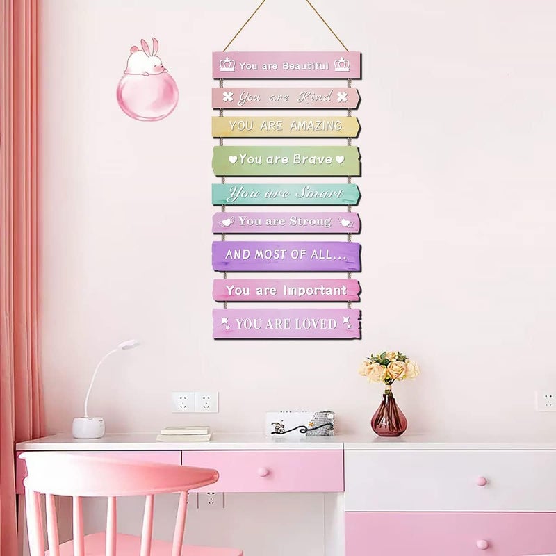 JEVUVU Pink Room Decor for Teen Girls Aesthetic, Cute Bedroom Wall Decor for Baby Girl, Boho Rainbow Wall Art Signs, Trendy Stuff Decorations for Kids Nursery Bed Room Dorm Classroom Bathroom - Image 5