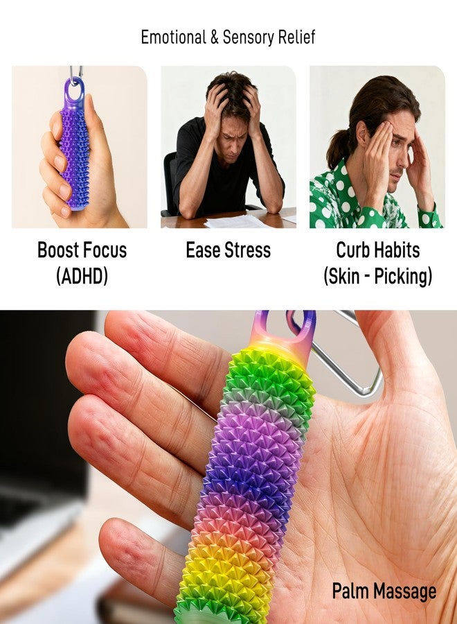 Omilly 4 Pack Little Ouchies Pain Fidget Toy with Adjustable Weight & Carabiner, 3D Printed Spiky Sensory Keychain for Anxiety Relief and Focus - Portable Stress Relief Tool for Adults, Teens, Skin Picking - Image 4