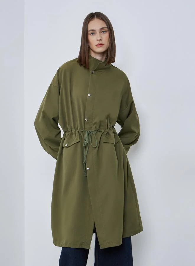 ستايلي معطف طويل واسع بأرزرار مع أربطة