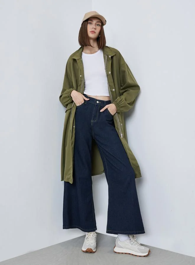 ستايلي معطف طويل واسع بأرزرار مع أربطة