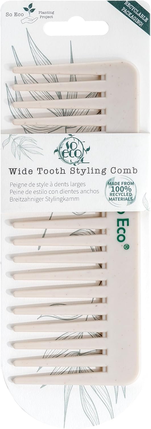 So Eco WideTooth Styling Comb EcoConscious Styling Tool for Wet Dry Hair Made From 100 Recycled Material Gently Detangles and Creates Textured Hair Styles