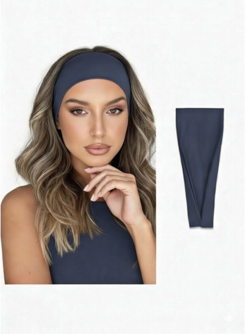 عصابة رأس عصرية للنساء، عصابة رأس عريضة لممارسة تمارين اليوغا، إكسسوارات شعر (أزرق داكن) - Image 1