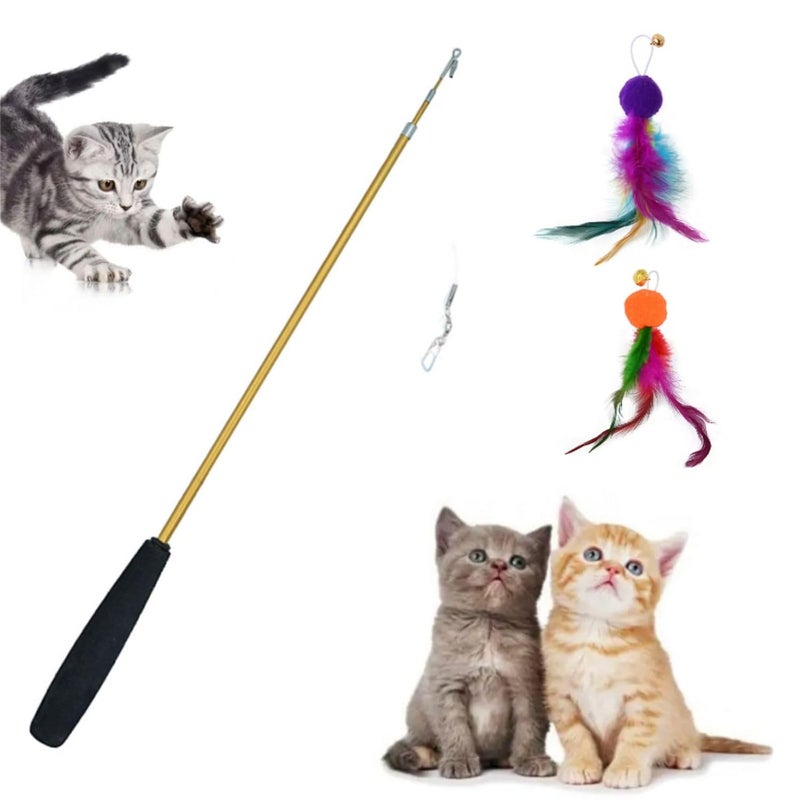 Sunkizzrs ® Cat Toys - Interactive Toy Set with Retractable Teaser Wands and Feather Toys - Activity Toys to Exercise Cats and Kittens (1 Retractable Stick + 2 Feather Balls) - Image 1