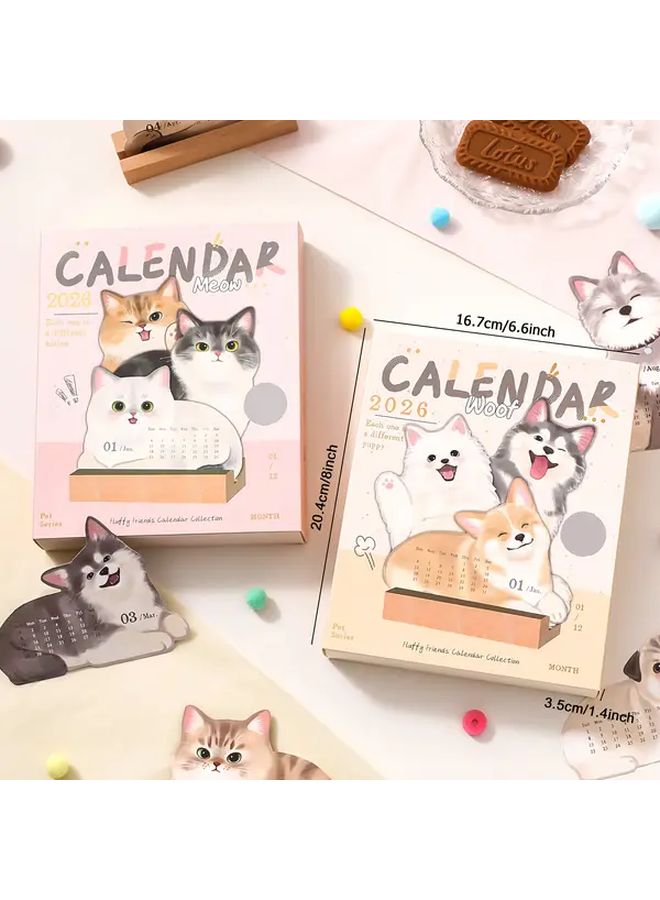 2026 Cat 3D Desktop Calendar Wooden Base Monthly Planner Office Home Kitten Art Desk Decor - Image 3
