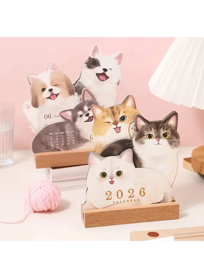 2026 Cat 3D Desktop Calendar Wooden Base Monthly Planner Office Home Kitten Art Desk Decor - Image 1
