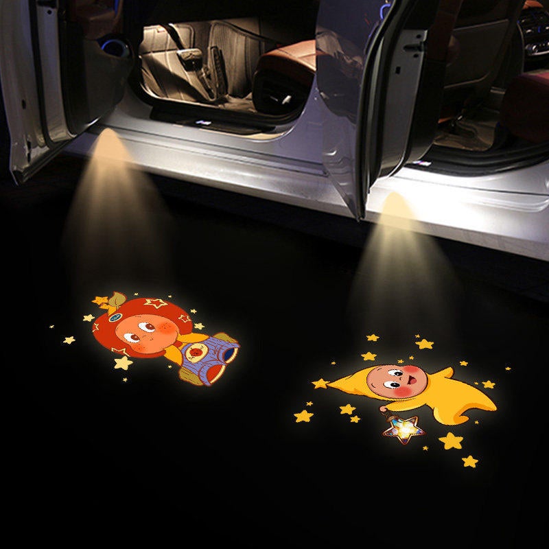 Cute Star-Shaped Car Welcome Light - Cartoon Girl Door Projection, Sensor-Activated Electric Atmosphere  Decoration - Image 1