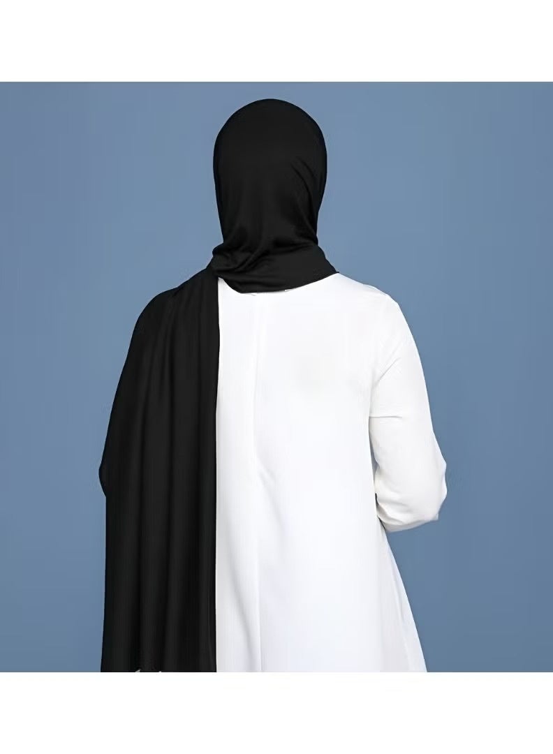 وشاح حجاب نسائي من قماش الجورجيت الأسود – شال طويل خفيف الوزن وجيد التهوية (2 متر × 75 سم)، غطاء رأس أنيق للمحجبات مناسب للاستخدام اليومي. - Image 3