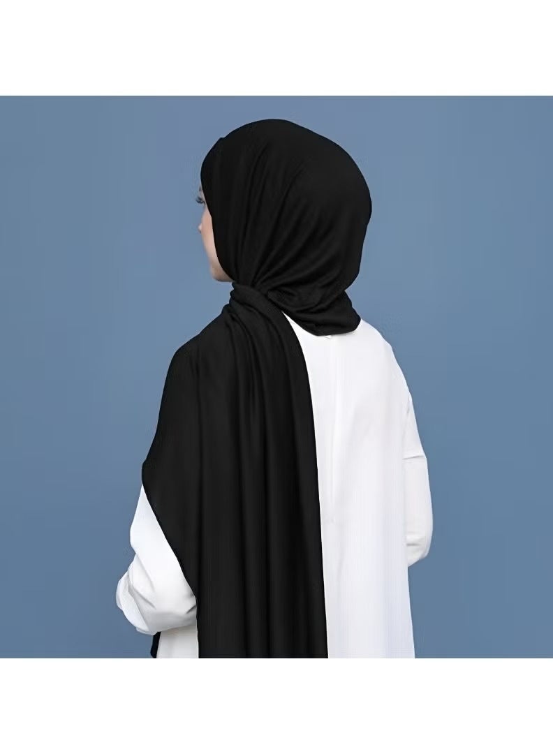 وشاح حجاب نسائي من قماش الجورجيت الأسود – شال طويل خفيف الوزن وجيد التهوية (2 متر × 75 سم)، غطاء رأس أنيق للمحجبات مناسب للاستخدام اليومي. - Image 4