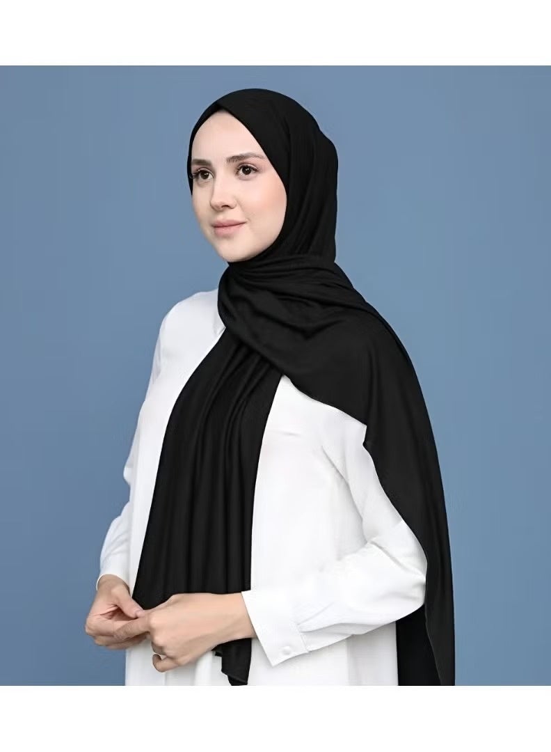 وشاح حجاب نسائي من قماش الجورجيت الأسود – شال طويل خفيف الوزن وجيد التهوية (2 متر × 75 سم)، غطاء رأس أنيق للمحجبات مناسب للاستخدام اليومي. - Image 5