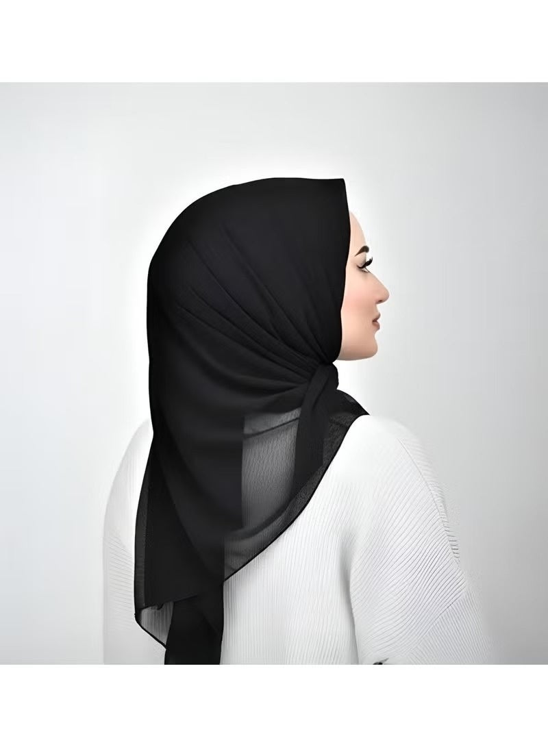 وشاح حجاب نسائي من قماش الجورجيت الأسود – شال طويل خفيف الوزن وجيد التهوية (2 متر × 75 سم)، غطاء رأس أنيق للمحجبات مناسب للاستخدام اليومي. - Image 2