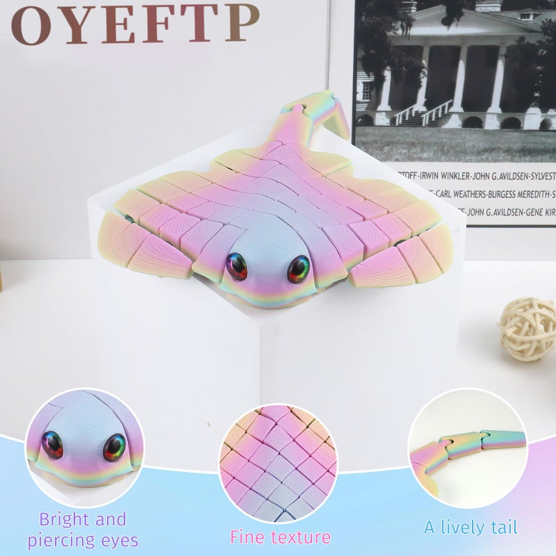 oyeftp Manta Ray Fidget Toy, 3D Printed Toy Articulated Sea Animal Fidget Toys - Mantaray Multicolor PLA Flexible Fish Sensory Toy for Teens & Adults, Desk Toys for Stress Relief, Easter Basket Stuffers - Image 5