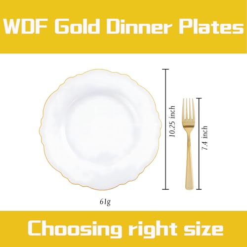 WDF 60pcs Gold Plastic Dinner Plates -10.25inch Baroque White and Gold Plates Fancy Heavy Duty Fall Plastic Plates for Upscale Thanksgiving Parties & Wedding & Birthday - Image 5