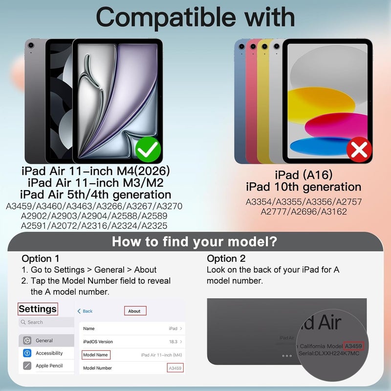 Jetech Case for iPad Air 11-Inch M4/M3/M2 (2026/2025/2024), iPad Air 5/4 (2022/2020 5th/4th Generation 10.9-Inch), Slim Stand Hard Back Shell Cover with Auto Wake/Sleep (Black) - Image 2