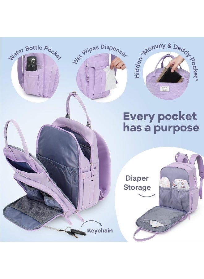 RUVALINO Diaper Bag Backpack, Multifunction Travel Pack Maternity Baby Changing Bags, Large Capacity, Waterproof, Taro Purple - Image 3