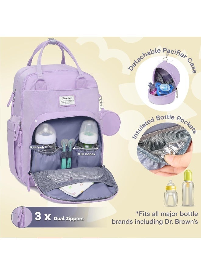RUVALINO Diaper Bag Backpack, Multifunction Travel Pack Maternity Baby Changing Bags, Large Capacity, Waterproof, Taro Purple - Image 2