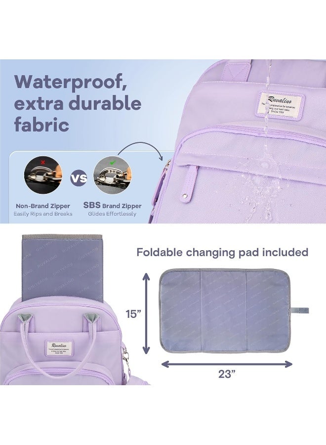 RUVALINO Diaper Bag Backpack, Multifunction Travel Pack Maternity Baby Changing Bags, Large Capacity, Waterproof, Taro Purple - Image 5