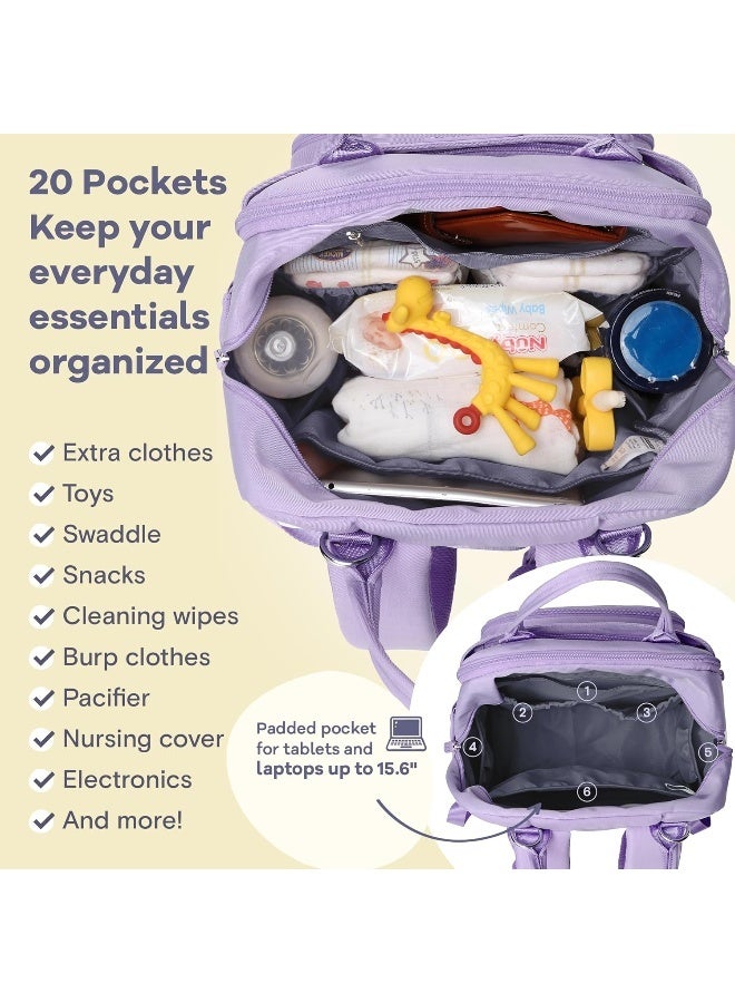 RUVALINO Diaper Bag Backpack, Multifunction Travel Pack Maternity Baby Changing Bags, Large Capacity, Waterproof, Taro Purple - Image 4