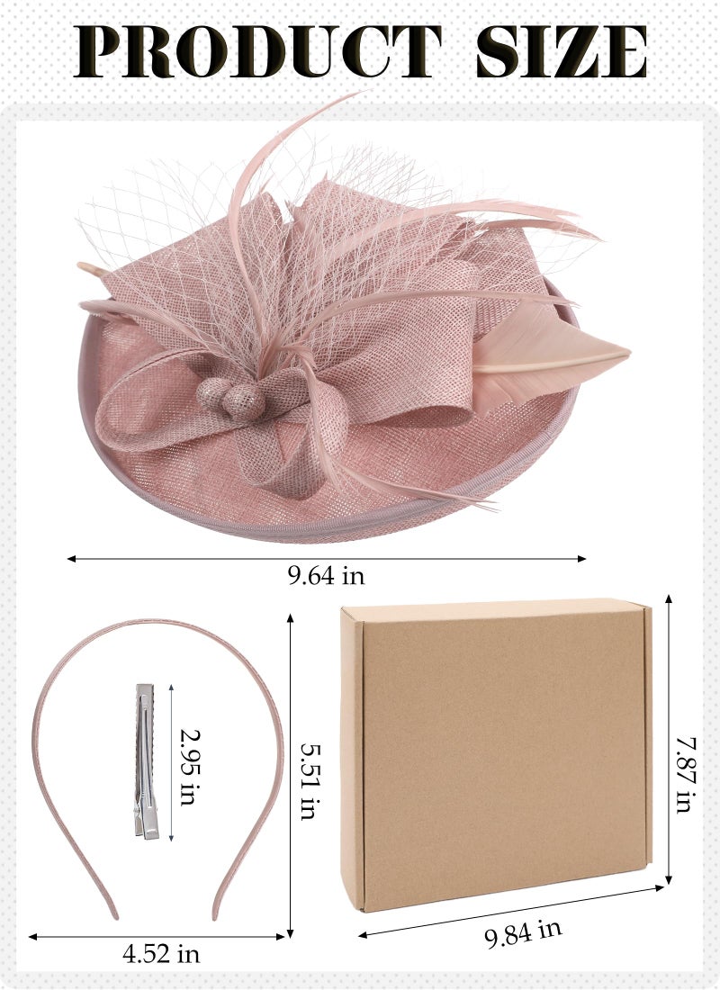 Zinniday Tea Party Hat for Women - Pink Derby Fascinator with Detachable Headband (9.64â€œx7.87â€ / Head Circumference 21.5â€œ-23.5â€) - Lightweight Feather & Polyester - Image 2