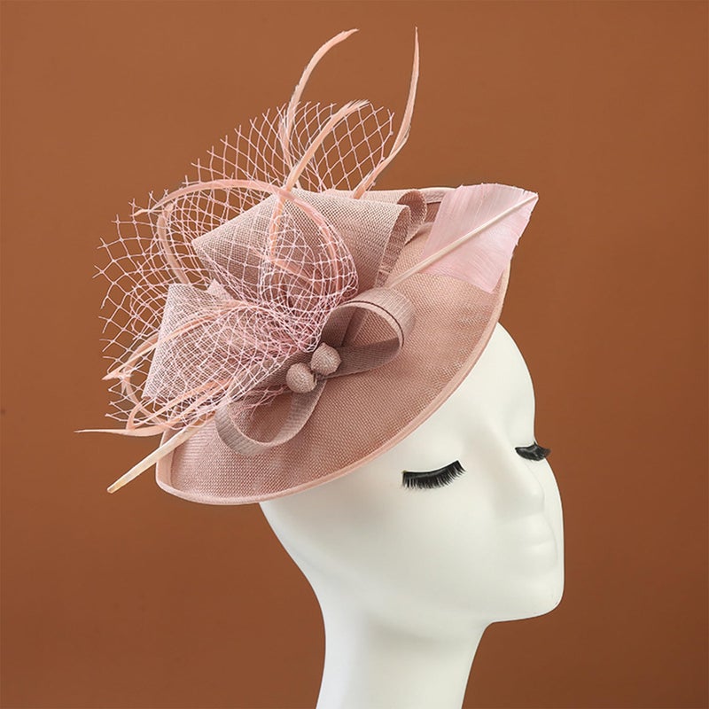 Zinniday Tea Party Hat for Women - Pink Derby Fascinator with Detachable Headband (9.64â€œx7.87â€ / Head Circumference 21.5â€œ-23.5â€) - Lightweight Feather & Polyester - Image 4