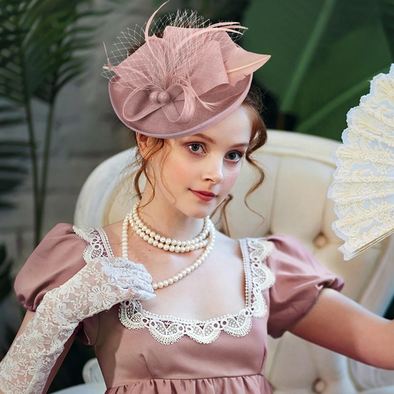 Zinniday Tea Party Hat for Women - Pink Derby Fascinator with Detachable Headband (9.64â€œx7.87â€ / Head Circumference 21.5â€œ-23.5â€) - Lightweight Feather & Polyester - Image 3