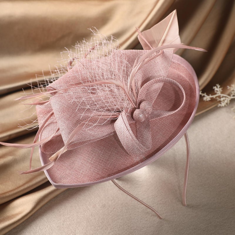 Zinniday Tea Party Hat for Women - Pink Derby Fascinator with Detachable Headband (9.64â€œx7.87â€ / Head Circumference 21.5â€œ-23.5â€) - Lightweight Feather & Polyester - Image 5