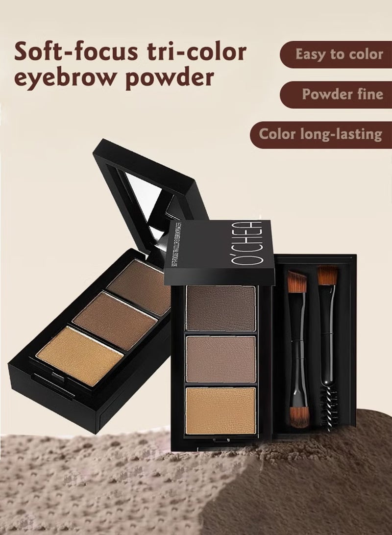 OCHEAL Eyebrow Powder Makeup Kit-3 Colors Eye Brow Powder Tinted Palette Professional Eye Makeup Eyebrow Filler - Image 2