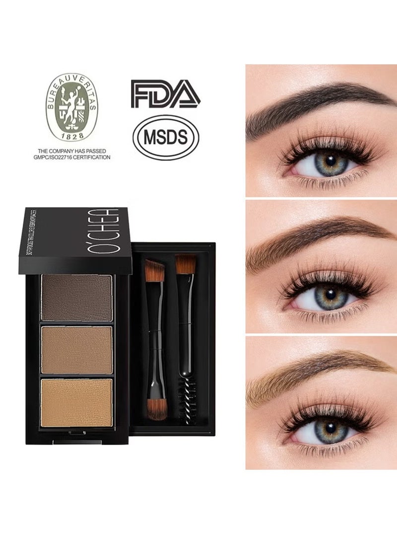 OCHEAL Eyebrow Powder Makeup Kit-3 Colors Eye Brow Powder Tinted Palette Professional Eye Makeup Eyebrow Filler - Image 1