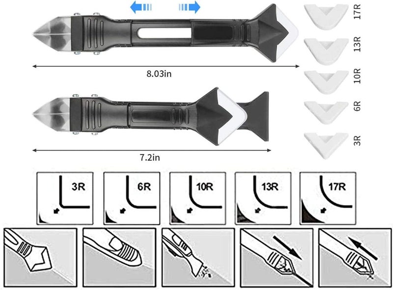 Jidomifurnis 3 in 1 Silicone Caulking Tools, Glass Glue Angle Scraper, stainless steelhead Caulk Remover and Sealant Scraper, For Kitchen Bathroom Window And Frames Sealant Seals - Image 4
