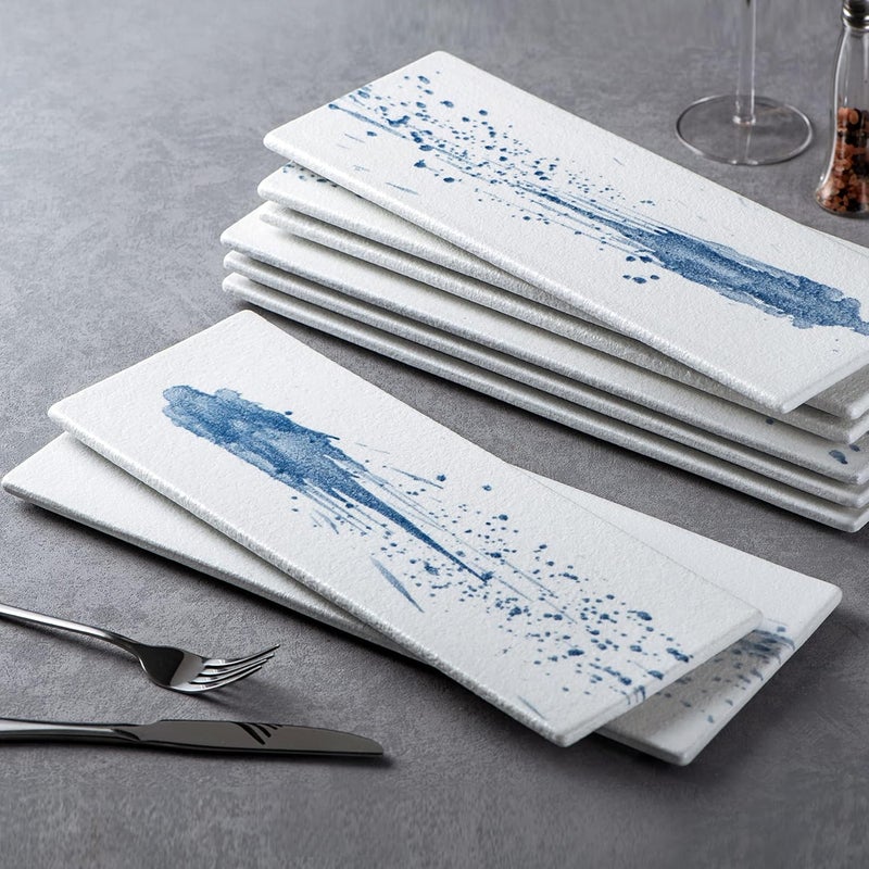 Uaral Serving Platter Long Flat Plate  14 inch Rectangular Tray for PartySushiAppetizerSashimiCheeseSet of 2 Blue - Image 4