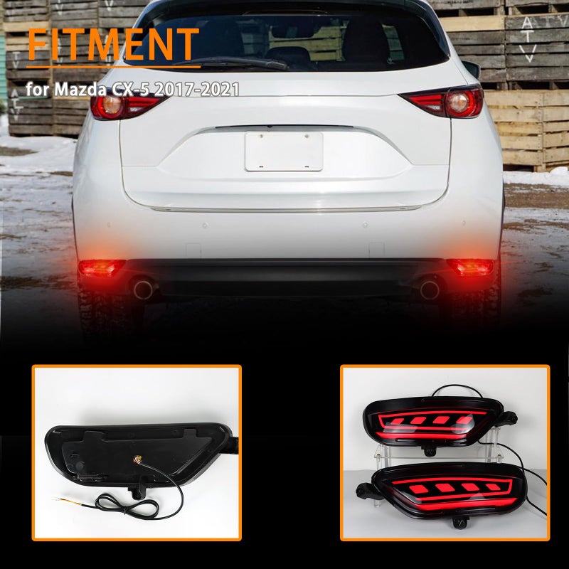 ZDEERAOTO مجموعة مصابيح عاكس الصدام الخلفي ZDEERAOTO مع ضوء الضباب وDRL لسيارة مازدا CX-5 2017-2021، OEM KB8A-51-5M0C، KB8A-51-5L0C | MA1184108، MA1185108 بديل، لوحة عاكس خلفية LED (مدخنة) - Image 4