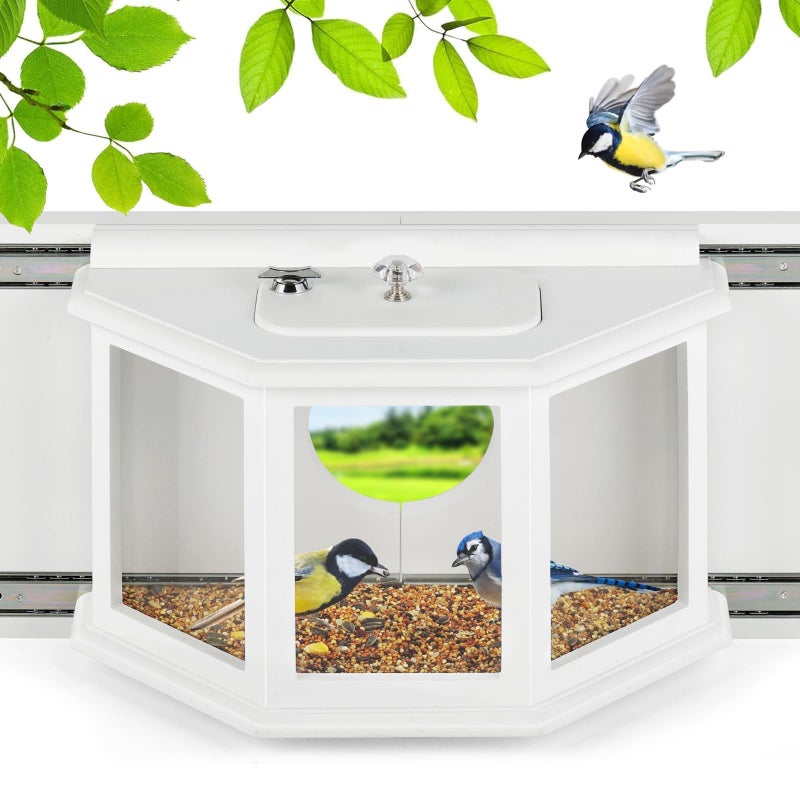 XYADX Window Bird Feeder with Secure Locker & Rail Sliding 180Â° Clear Design Squirrel Proof Bird Feeder for Indoor Window Viewing - Image 1