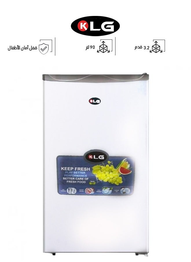 KLG ثلاجة باب واحد - 3.2 قدم - 90 لتر - استيل - أبيض - KLG-DR100-W  - Image 1