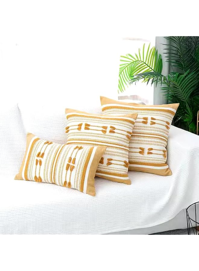 The Bros Decorative Throw Pillow Cover, Boho Moroccan Style, Cotton Thread Cushion Case, 45X45 cm (Beige) - Image 3