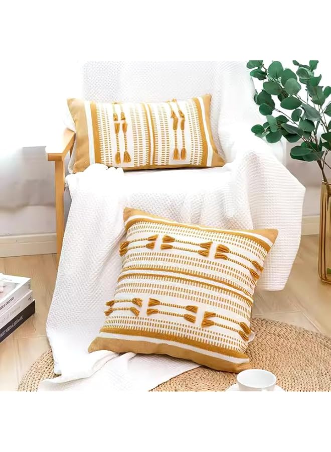 The Bros Decorative Throw Pillow Cover, Boho Moroccan Style, Cotton Thread Cushion Case, 45X45 cm (Beige) - Image 2